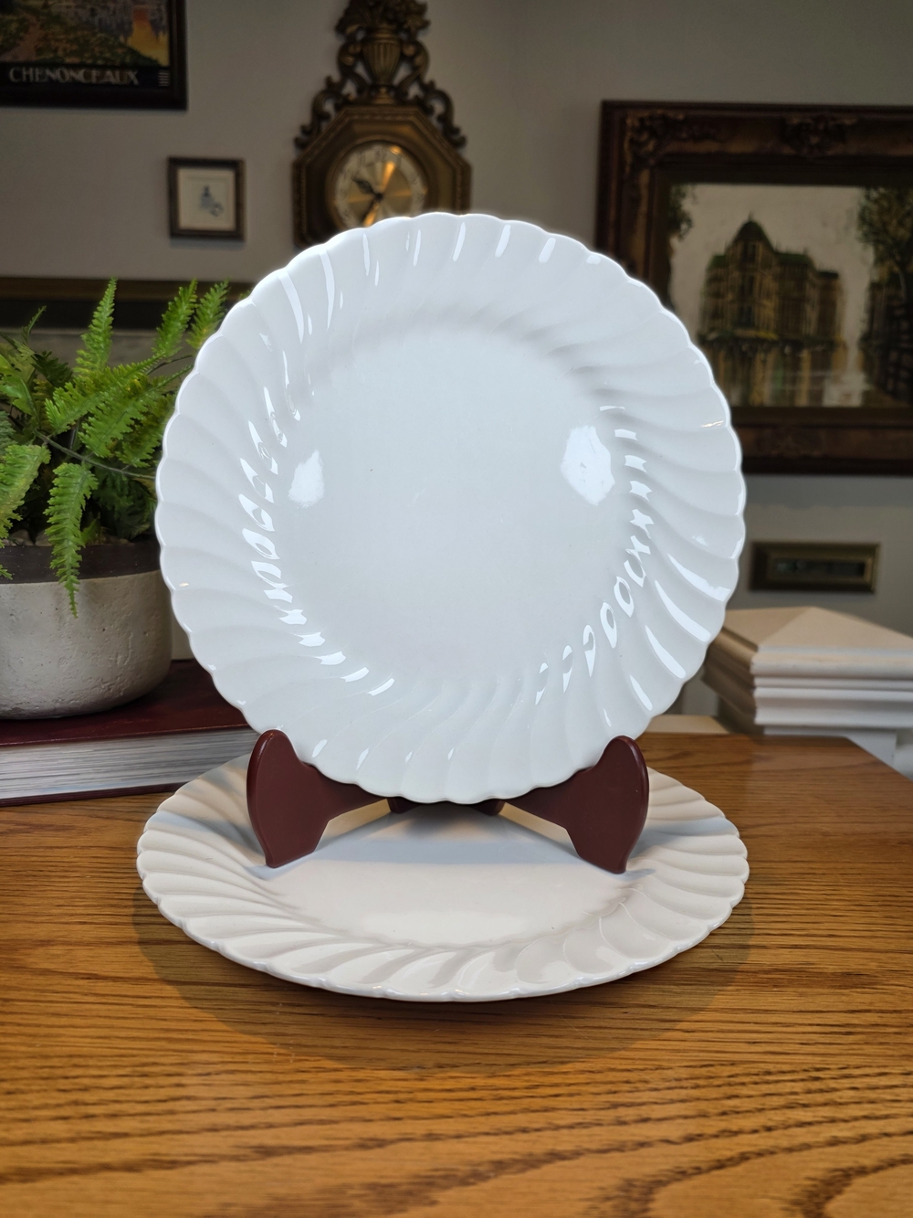 Set of 2 Vintage Johnson Bros Snowwhite Regency Plates White Swirl Ironstone